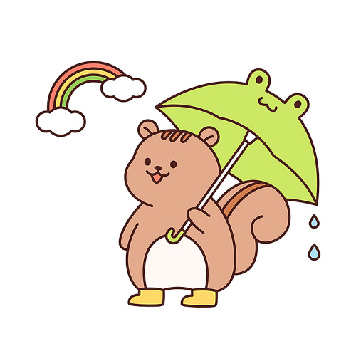 개구리 우산을 쓰고 나온 다람쥐