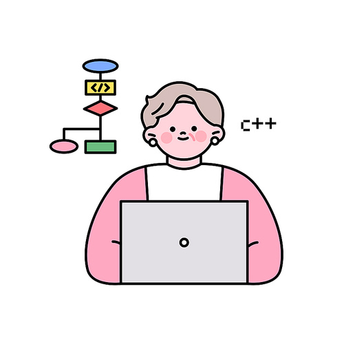 한 여성 시니어 개발자가 프로그래밍을 하고 있다.