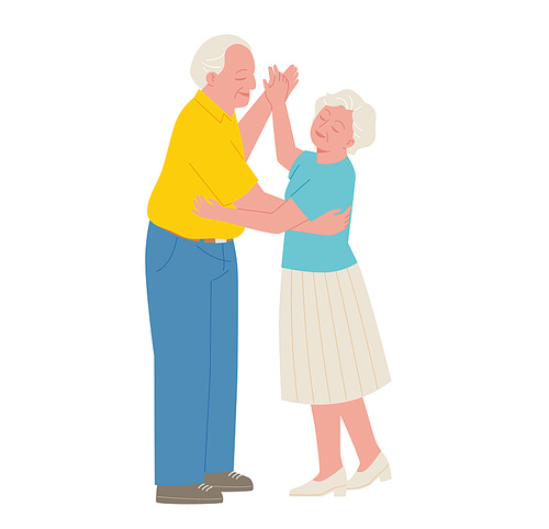 노인 커플이 다정하게 춤을 추고 있다.