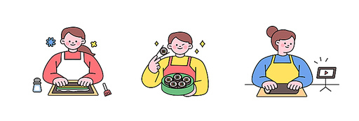 김밥을 말고 있는 사람