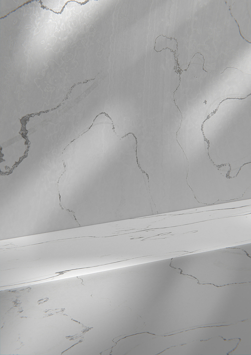 햇살 비치는 방 안의 회색톤 대리석 벽, 단상.