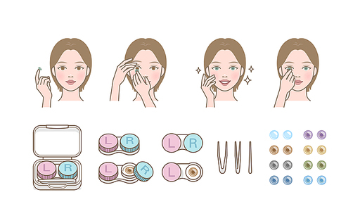 콘택트 렌즈, 컬러 렌즈를 끼는 여자 캐릭터