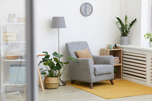 Image of cosy armchair with flowers in modern living room at home