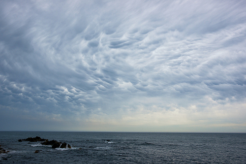 먹구름 가득한 여름 동해 바다
