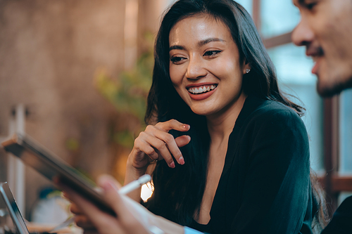 Portrait of young confident smiling Asian business woman leader, successful entrepreneur, elegant professional company executive ceo manager, working in co-working space business office