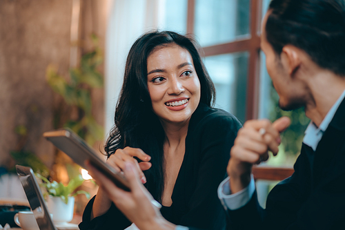 Portrait of young confident smiling Asian business woman leader, successful entrepreneur, elegant professional company executive ceo manager, working in co-working space business office