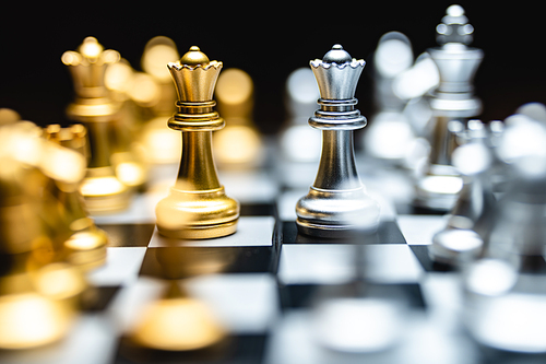 King chess to challenge battle fighting on chess board teamwork of leadership and business success strategy or human personal organization risk management, strategic decision and move concept