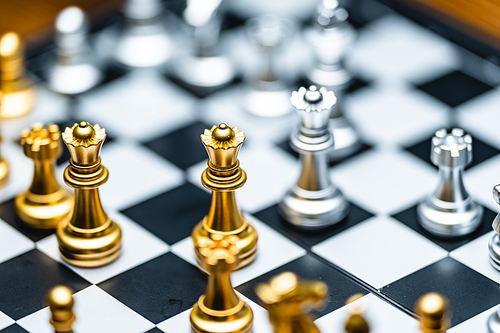 King chess to challenge battle fighting on chess board teamwork of leadership and business success strategy or human personal organization risk management, strategic decision and move concept