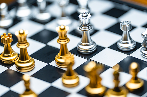 King chess to challenge battle fighting on chess board teamwork of leadership and business success strategy or human personal organization risk management, strategic decision and move concept