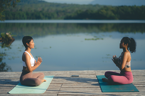 beautiful female healthy lifestyle, young sport girl woman person exercise with outdoor yoga of morn nature summer sunrise or sunset, fitness to peace relax meditation of body balance training pose