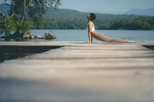 beautiful female healthy lifestyle, young sport girl woman person exercise with outdoor yoga of morn nature summer sunrise or sunset, fitness to peace relax meditation of body balance training pose