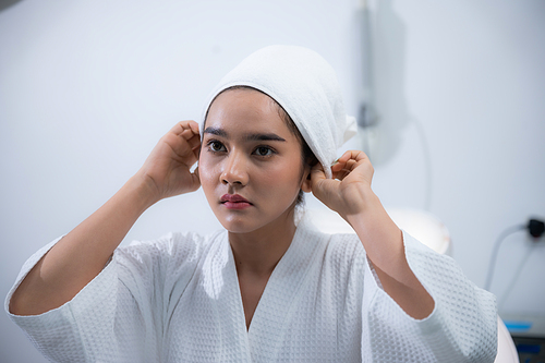 young Asian woman making cosmetology treatment skin injection, Mesotherapy of face beauty care