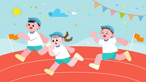 운동회 체육대회에서 달리기하는 어린이들