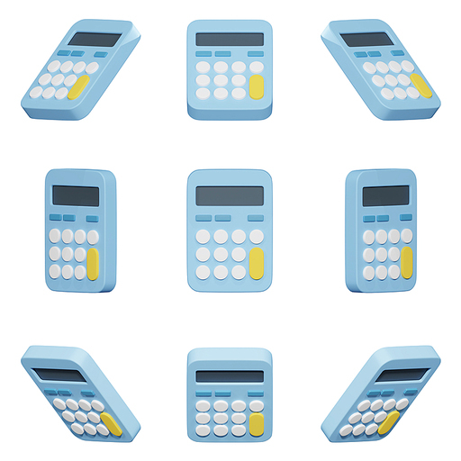 다양한 각도의 3D 계산기 아이콘