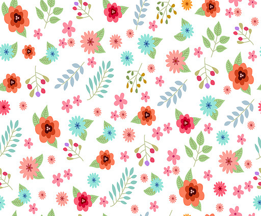 화이트바탕 꽃과 잎 패턴