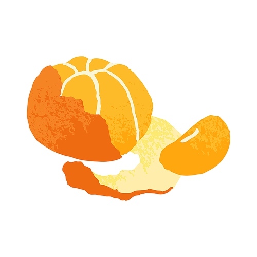 Tangerine, mandarin. Fresh orange clementine fruit with wedge piece, peel. Tropical citrus with segment, slice. Natural vitamin southern food. Flat vector illustration isolated on white background.