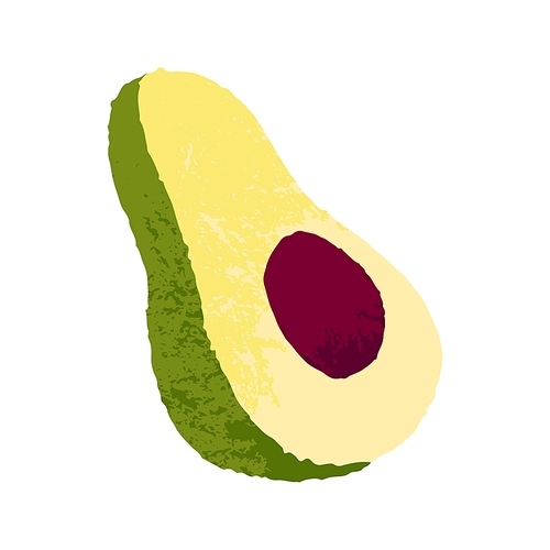 Avocado half, core. Cut fruit with pit. Healthy vegetarian vegetable cross-section with seed inside. Fresh organic food, nutrition. Flat cartoon vector illustration isolated on white background.
