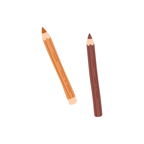 Sharpened coloured pencils for painting, one with rubber eraser. Drawing tools of different colors. School stationery. Flat vector illustration isolated on white background.