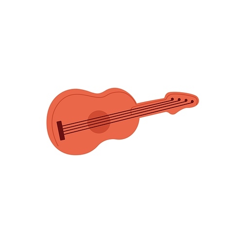Kids guitar toy. Acoustic string music instrument. Small mini wood object for children. Flat vector illustration isolated on white background.