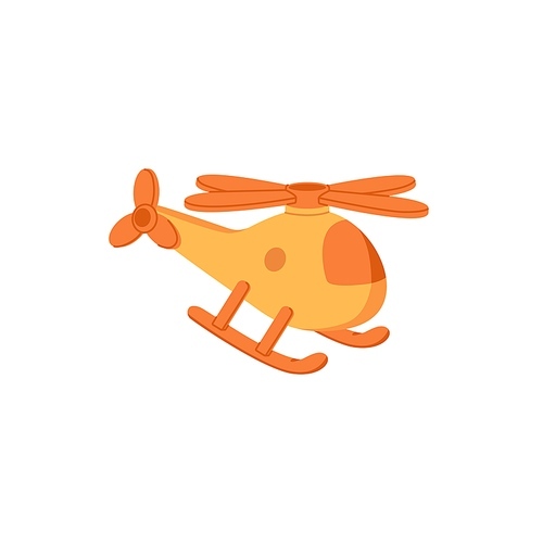 Helicopter toy flying. Kids air transport. Childish small object for playing. Preschool plaything. Flat vector illustration isolated on white background.