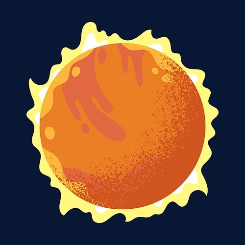 Sun, star circle. Solar disk with sunlight, hot fire sunbeam. Celestial disc, summer heat. Flat vector illustration.