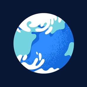 Earth, planet ball, sphere in cosmos. Land and ocean water globe, cosmic body. Planetary object in outer space. Isolated flat vector illustration.