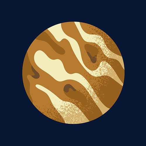 Jupiter, giant planet ball, sphere. Striped and spotted surface of celestial globe. Cosmic planetary object in outer space. Isolated flat vector illustration.
