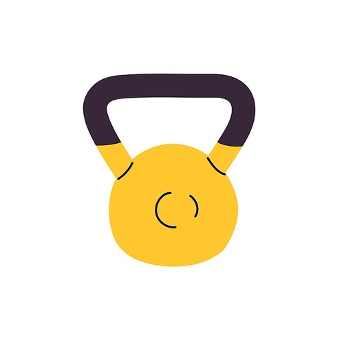 Kettle bell for strength training in gym. Kettlebell for weightlifting practices. Dumbbell, barbell, weight for powerlifting exercises. Sports equipment. Flat isolated vector illustration on white.