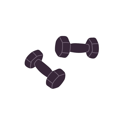 Lightweight barbells for fitness exercises. Dumbbells for strength training, weightlifting. Weight apparatus to pump muscles. Sports equipment. Flat isolated vector illustration on white background.