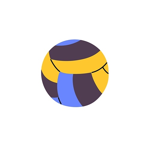 Volleyball symbol. Professional patterned ball for beach activity. Sphere shape inventory for playing court game. Sports equipment for fun, active leisure. Flat isolated vector illustration on white.