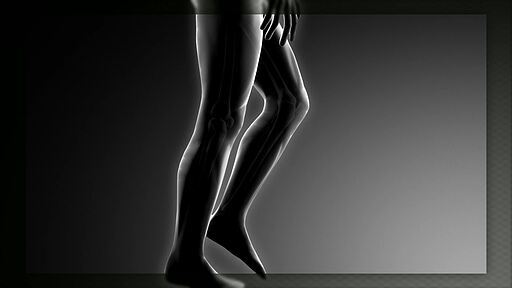 걷는 사람의 다리 관절 뼈 컴퓨터 그레픽 영상과 관절 연골 CG 확대 영상