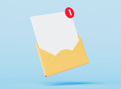 이메일 봉투와 빨간색 알림 아이콘 목업. Email Envelope and Red Notice icon Mock up