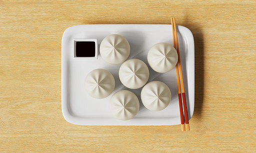 한국 찐 만두 접시 Korean Food Mandu Dumpling Plate
