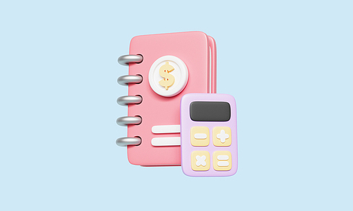 3D 가계부 노트 책과 계산기 아이콘 Housekeeping Note Book and Calculator Icon