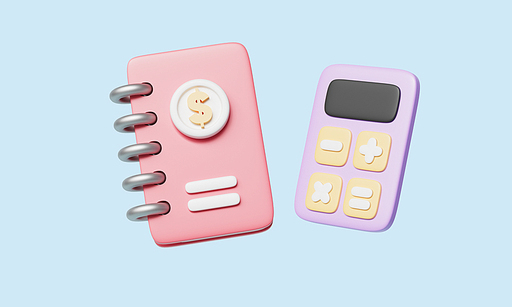 3D 가계부 노트 책과 계산기 아이콘 Housekeeping Note Book and Calculator Icon