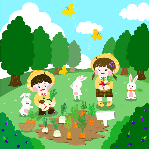 유치원에서 농장체험을 하는 어린이들