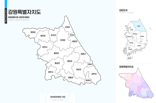 강원도, 대한민국 지도